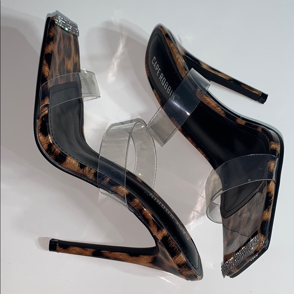 NWOT Leopard Clear Strap open toe square Stiletto - Picture 5 of 8
